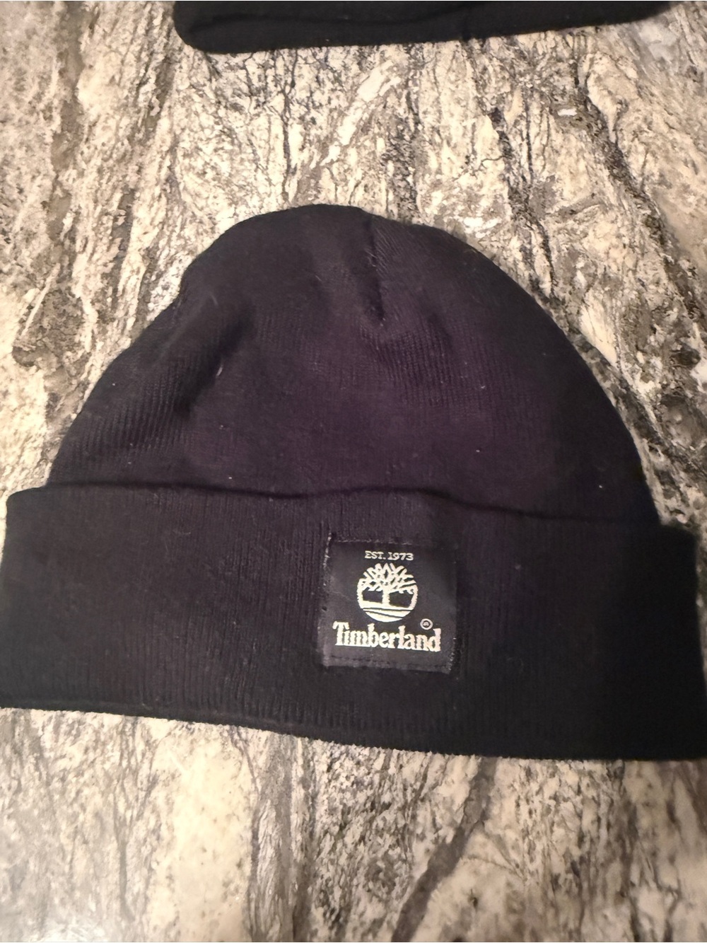 Timberland Black Knit Cuffed Beanie with Logo Patch